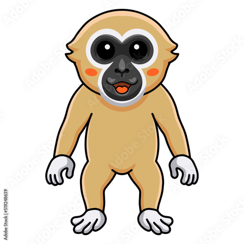 Cute white handed gibbon monkey cartoon standing
