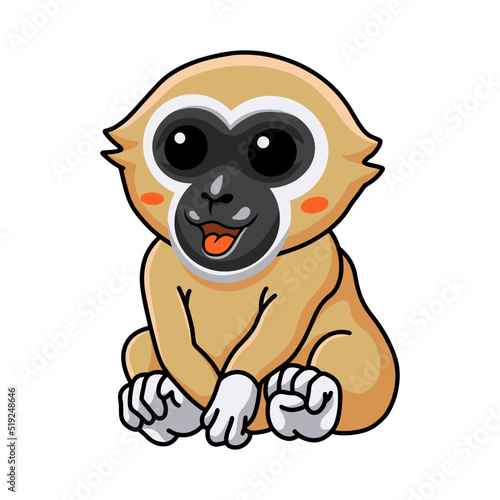 Cute white handed gibbon monkey cartoon sitting