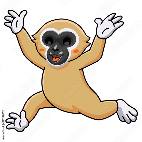 Cute white handed gibbon monkey cartoon running
