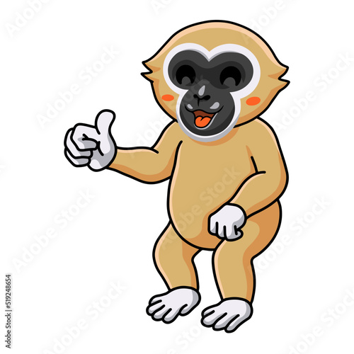 Cute white handed gibbon monkey cartoon giving thumb up