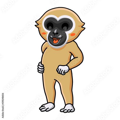 Cute white handed gibbon monkey cartoon standing