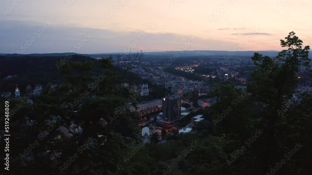 Reverse Reveal Shot of a Beautiful Small Town in Europe at Sundown Reverse Reveal Shot of a Beautiful Small Town in Europe at Sundown