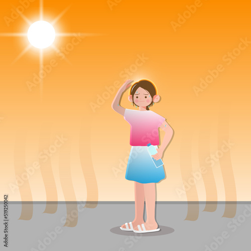 뜨거운 태양 아래 더워하고 있는 여자