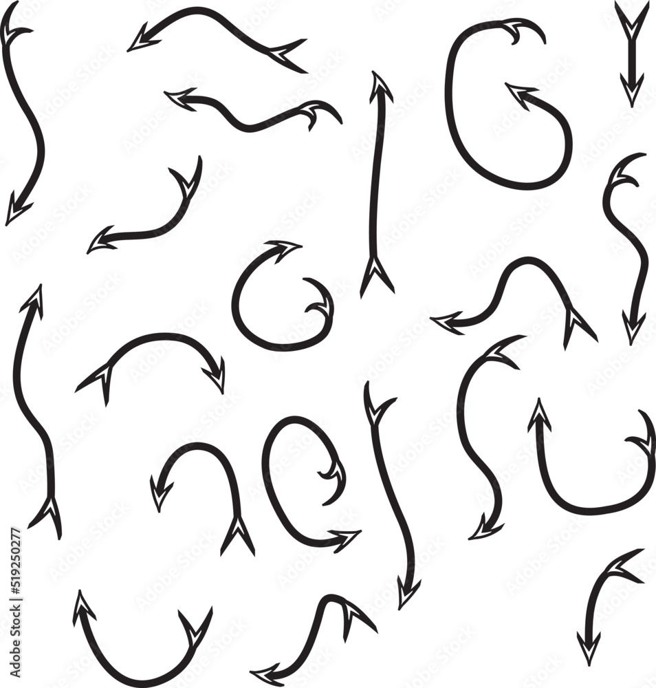 black, narrow arrows on a white background in different shapes black, narrow arrows on a white background in different shapes