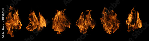 Fire collection set of flame burning isolated on dark background for graphic design purpose.