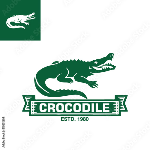 green crocodile logo, silhouette of great danger aligator, vector illustrations