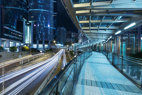 traffic in central district of Hong Kong city at night