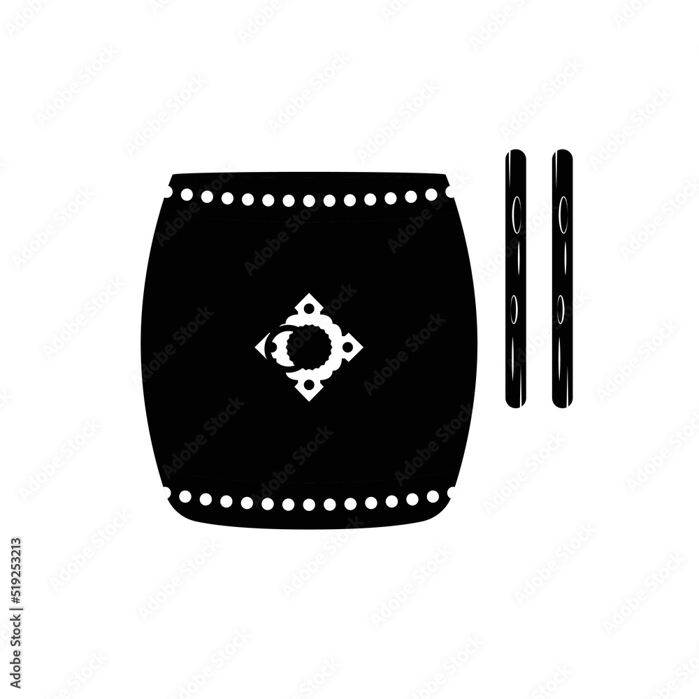 Taiko Drum Silhouette. Black and White Icon Design Element on Isolated White Background Taiko Drum Silhouette. Black and White Icon Design Element on Isolated White Background