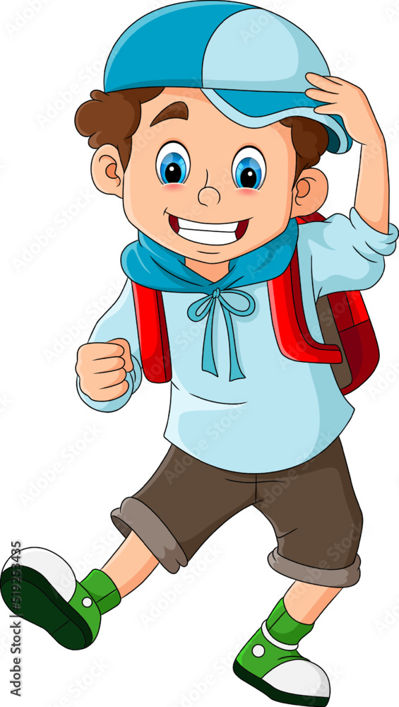 The student boy is ready for going to school with the blue sweater The student boy is ready for going to school with the blue sweater