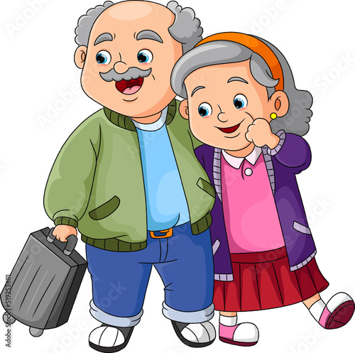 The couple of grandparents are excited to go out somewhere together