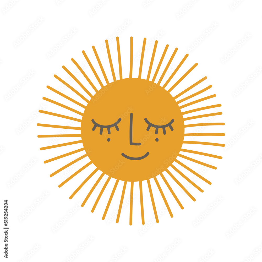 Cute boho smiling sun. Print for nursery decor. Scandinavian style kids room decoration. Vector illustration Cute boho smiling sun. Print for nursery decor. Scandinavian style kids room decoration. Vector illustration
