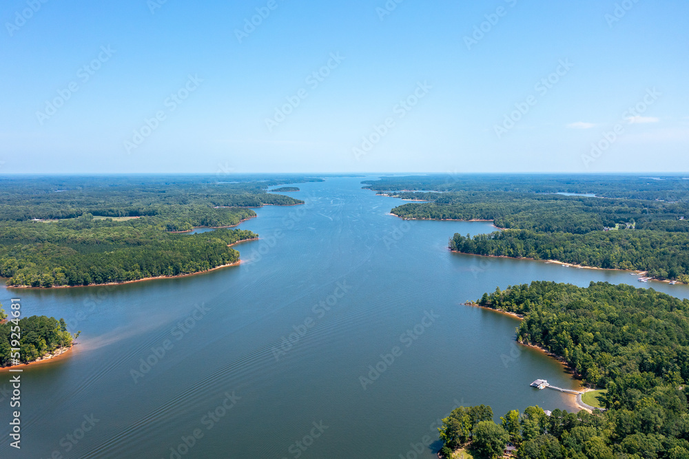 Aerial View of Kerr Lake in North Carolina on a sunny day in the summer