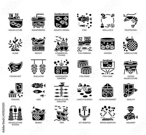 Set of  Aquaculture thin line icons for any web and app project.