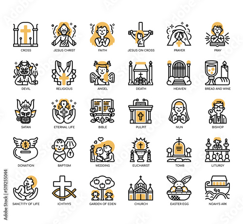 Set of Christianity thin line icons for any web and app project.