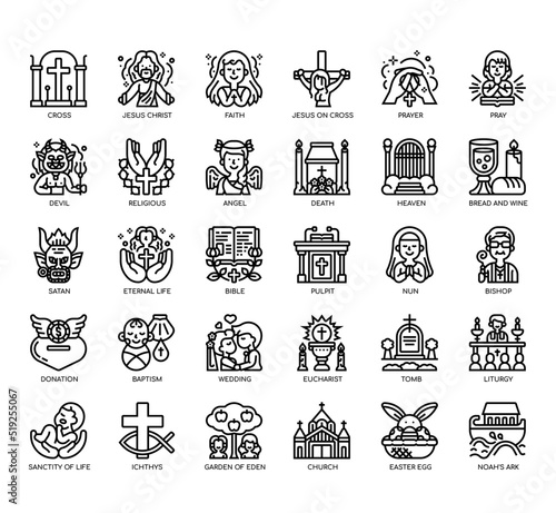 Set of Christianity thin line icons for any web and app project.