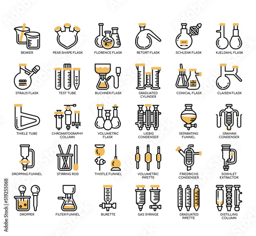 Set of Laboratory Glassware thin line icons for any web and app project.