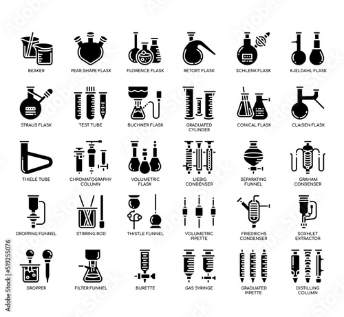 Set of Laboratory Glassware thin line icons for any web and app project. photo