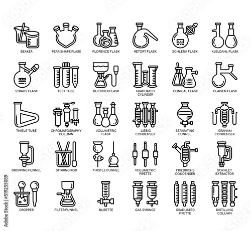 Set of Laboratory Glassware thin line icons for any web and app project.
