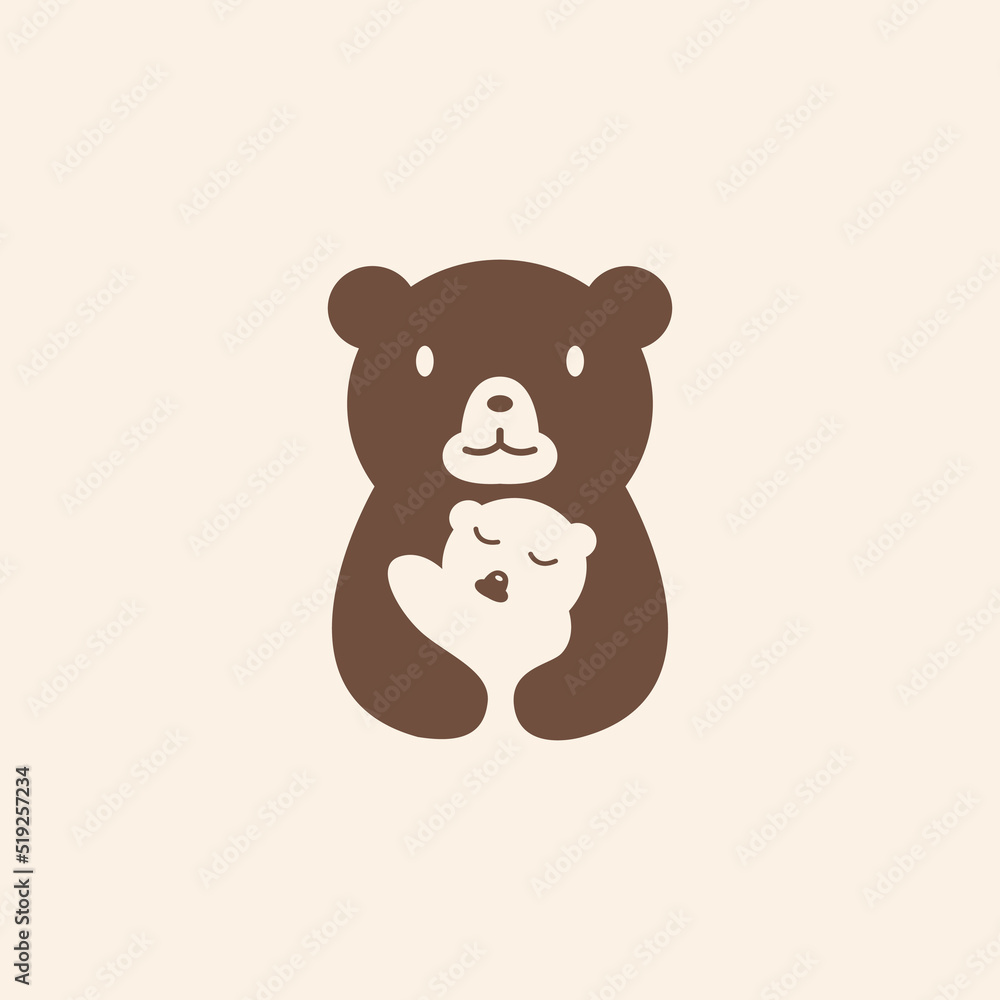 Obraz premium Bear mom and baby logo design illustration