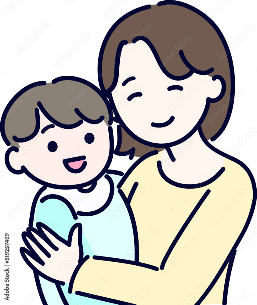 幸せなお母さんと赤ちゃんのカラーイラスト 幸せなお母さんと赤ちゃんのカラーイラスト