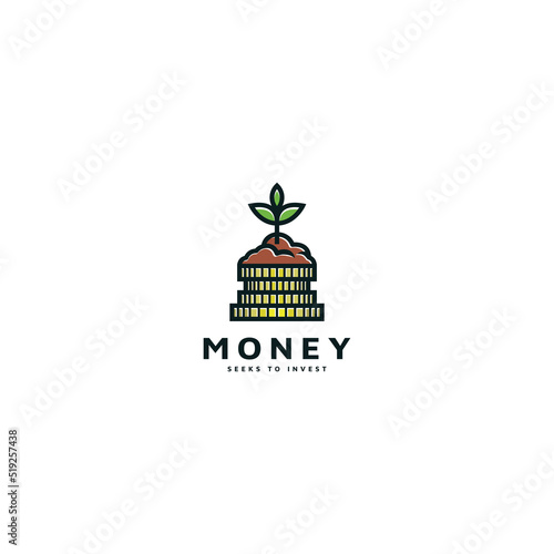 Coin and leaf vector icon illustration, money grow investment concept for grow finance logo design