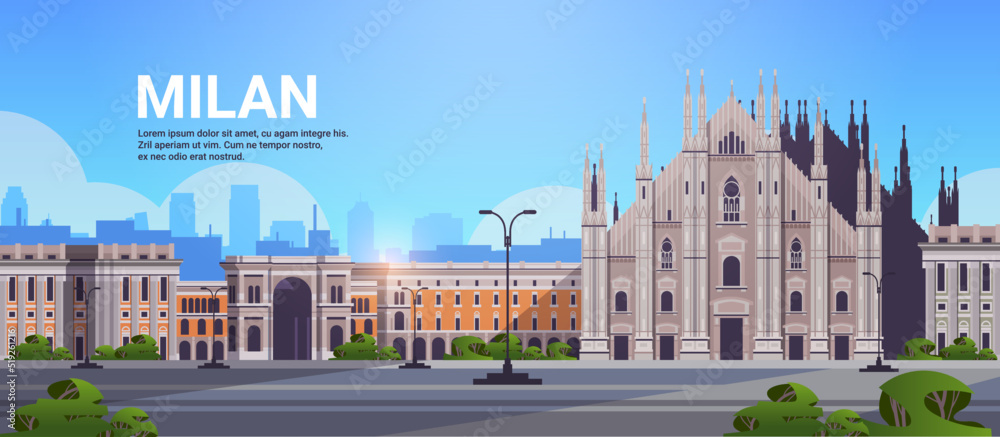beautiful Milan city business travel tourism concept cityscape with famous buildings horizontal