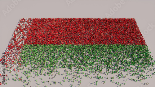 Belarusian Flag formed from a Crowd of People. Banner of Belarus on White.