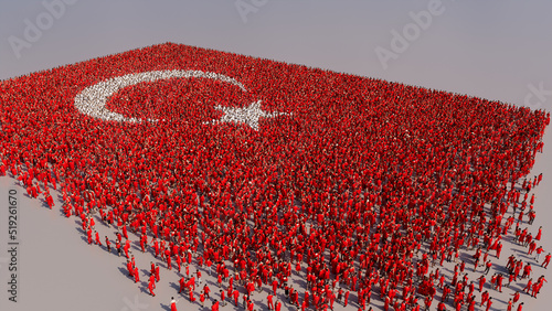 Turkish Banner Background, with People gathering to form the Flag of Turkey. photo