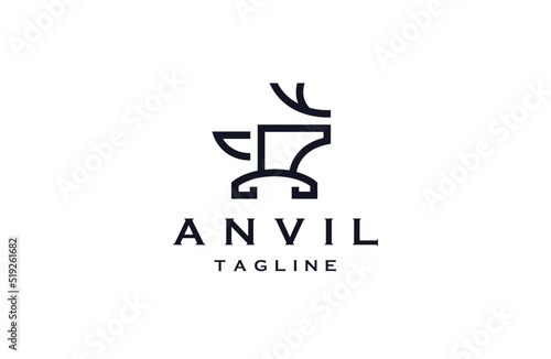 Fényképezés Anvil deer blacksmith logo icon design template flat vector illustration