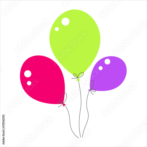 Bunch of balloons in cartoon flat style isolated on white background. Vector set . Vector illustration