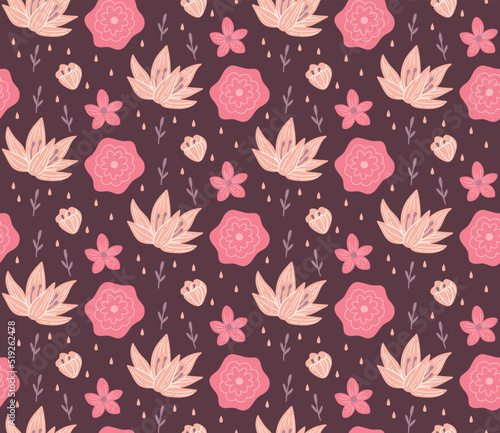 Flower Seamless Background, Nature Theme Fabric Motif, Floral Wallpaper, Scrapbook Element
