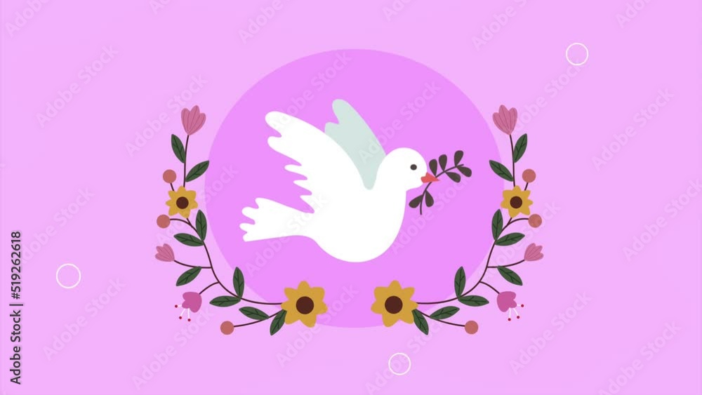 peace dove with floral wreath animation peace dove with floral wreath animation