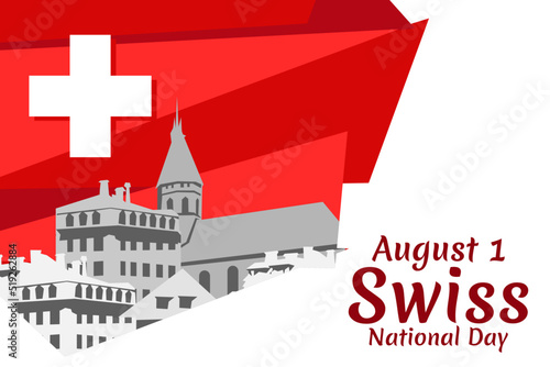 August 1, Swiss national day vector illustration. Suitable for greeting card, poster and banner.