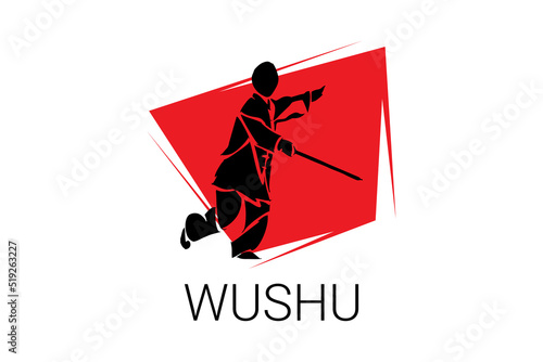 wushu sport vector line icon. sportman, fighting stance. sport pictogram illustration.