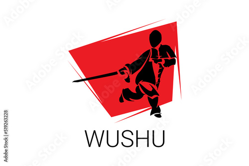 wushu sport vector line icon. sportman, fighting stance. sport pictogram illustration.