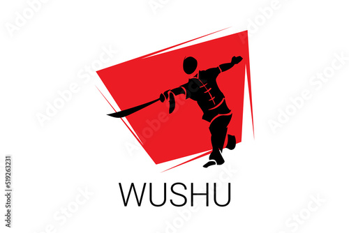 wushu sport vector line icon. sportman, fighting stance. sport pictogram illustration.