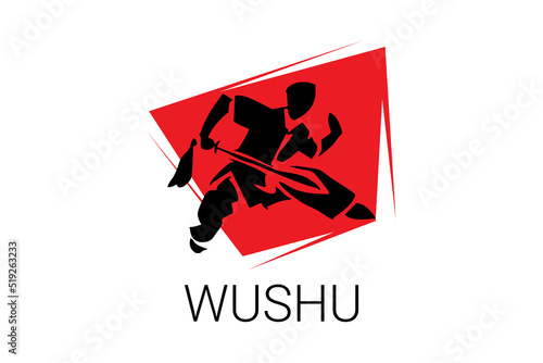 wushu sport vector line icon. sportman, fighting stance. sport pictogram illustration.