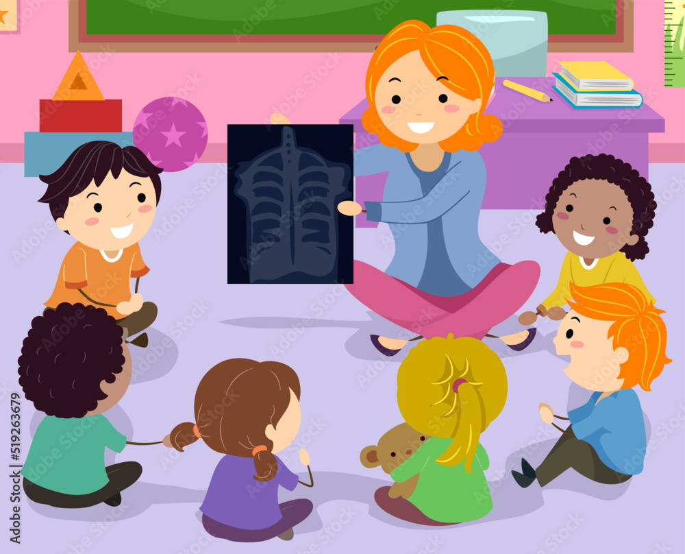 Kids Teacher Girl Teach Lungs Xray Illustration Kids Teacher Girl Teach Lungs Xray Illustration