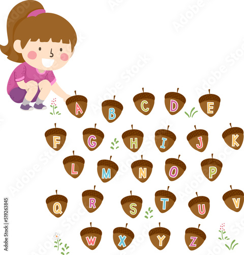 Kid Girl Alphabet Acorns Il...