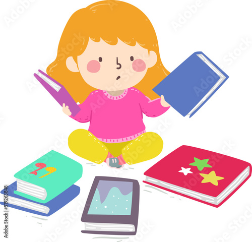 Kid Girl Choose Books Illus...