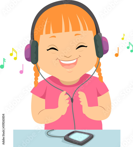 Kid Girl Down Syndrome Music Therapy Illustration