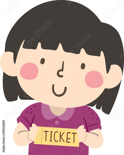 Kid Girl Showing Ticket Ill...
