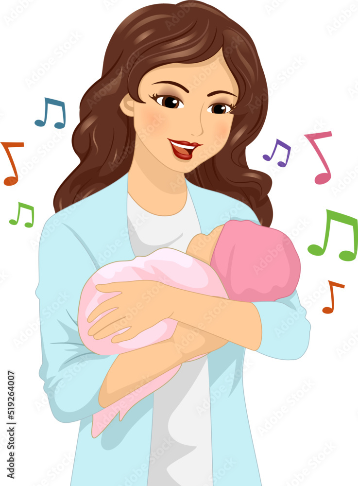 Mom Sing Baby Sleep Music Therapy Illustration Mom Sing Baby Sleep Music Therapy Illustration