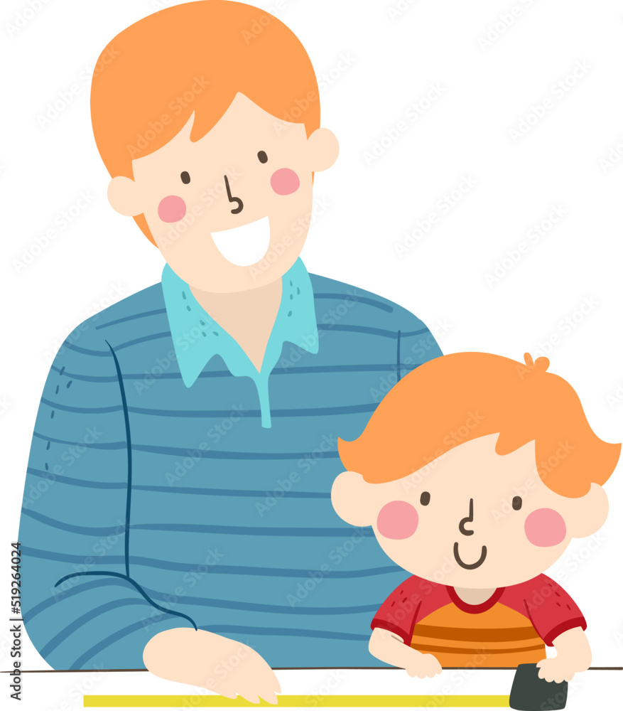 Boy Learn Use Meter Dad Measurement Illustration Boy Learn Use Meter Dad Measurement Illustration