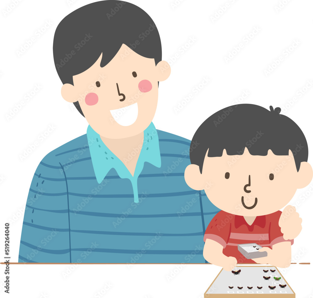 Kid Boy Pin Insect Dad Project Illustration Kid Boy Pin Insect Dad Project Illustration