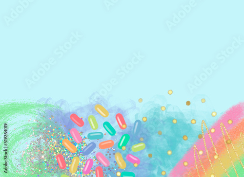 Colorful abstract candy pop colors background. Soft pastel borders. Boho and abstract shapes frame.