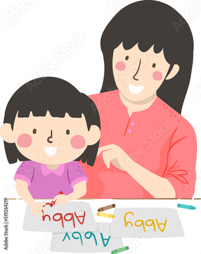 Mom Teach Kid Girl How Writ...