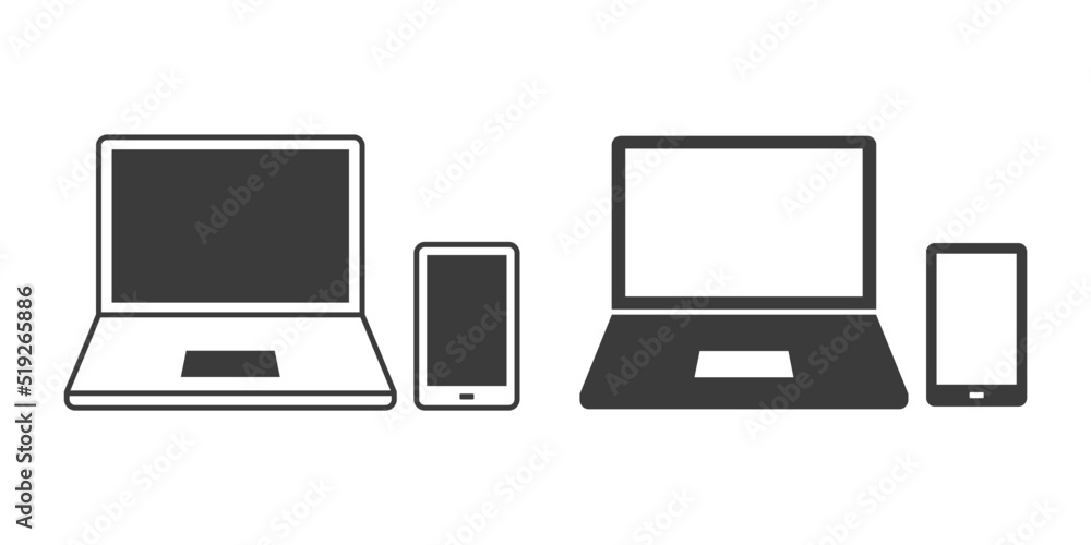 スマホとノートパソコンのマルチデバイス画面のベクターイラストアイコン素材 スマホとノートパソコンのマルチデバイス画面のベクターイラストアイコン素材
