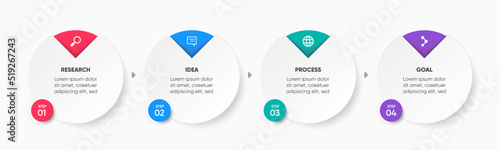 Circle pie 4 steps infographic design. Step-by-step presentation design. Modern, colorful, and clean infographic design.	