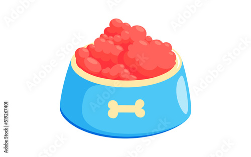 Dog bowl with food. Pet bowl for cat or dog for kibbles and water. Vector illustration in cute cartoon style